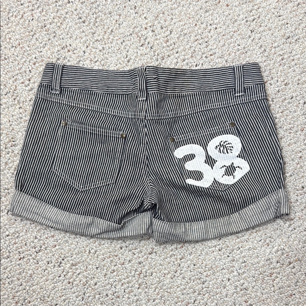 OP Y2K Black and White Striped Jean Shorts